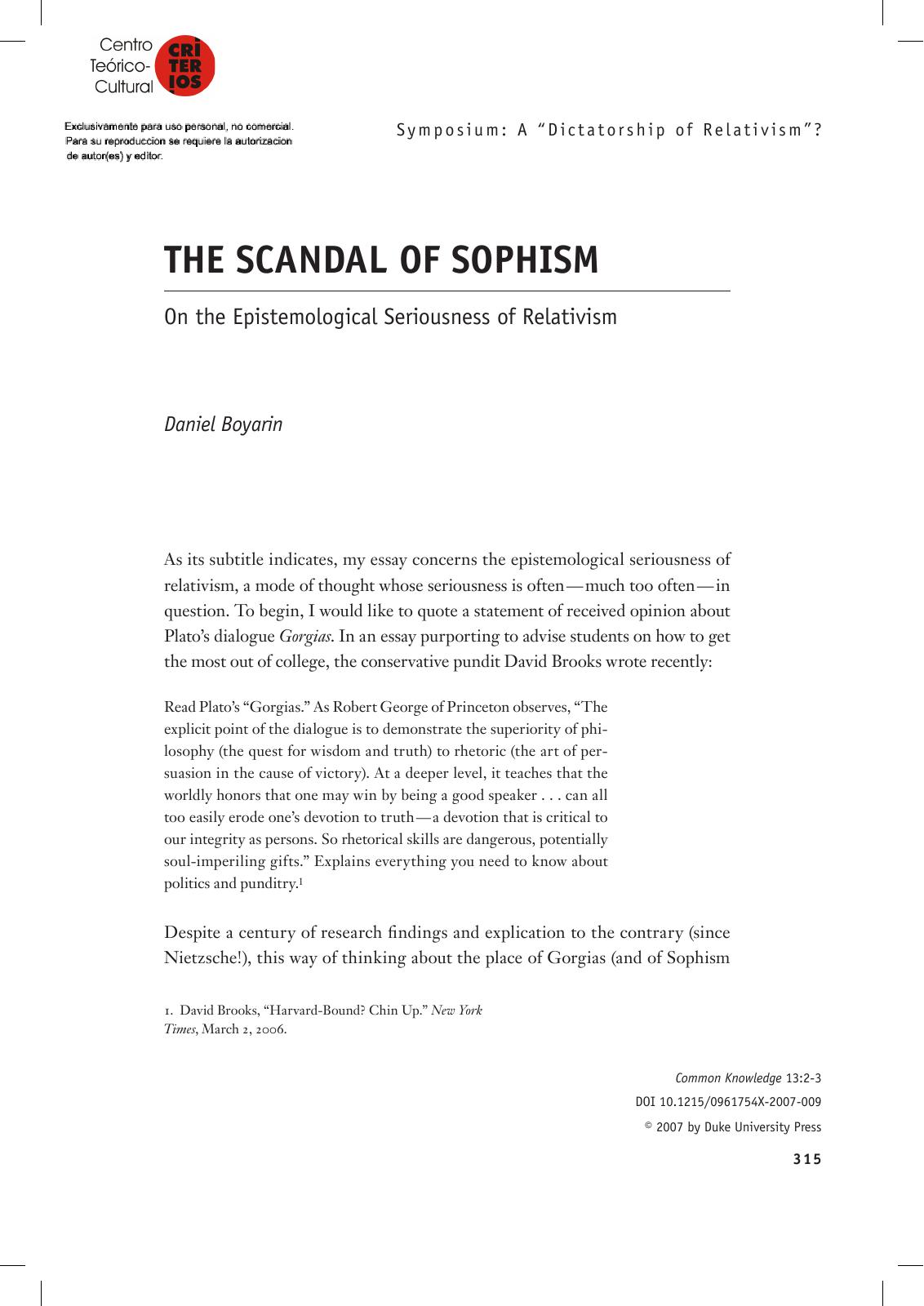 The Scandal of Sophism. On the epistemological seriousness of Relativism